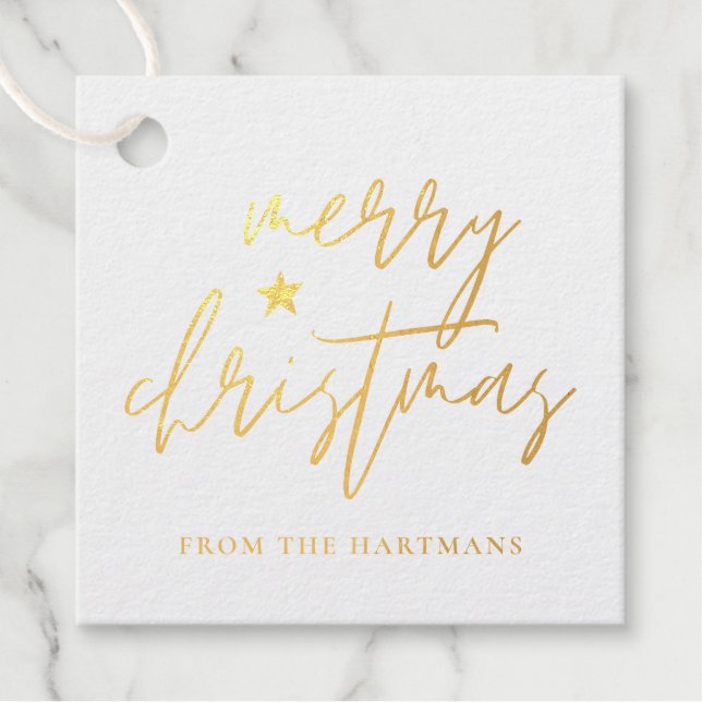 Elegante Script Merry Christmas Real Geschenkanhänger (Vorderseite)