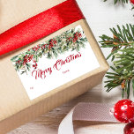 Elegante Script Merry Christmas Weihnachtsgeschenk Rechteckiger Aufkleber<br><div class="desc">Elegantes Script Frohe Weihnachtsgeschenk Rectangle Sticker bietet einen schönen Haufen von Wintergrün mit festlichen roten Beeren.</div>