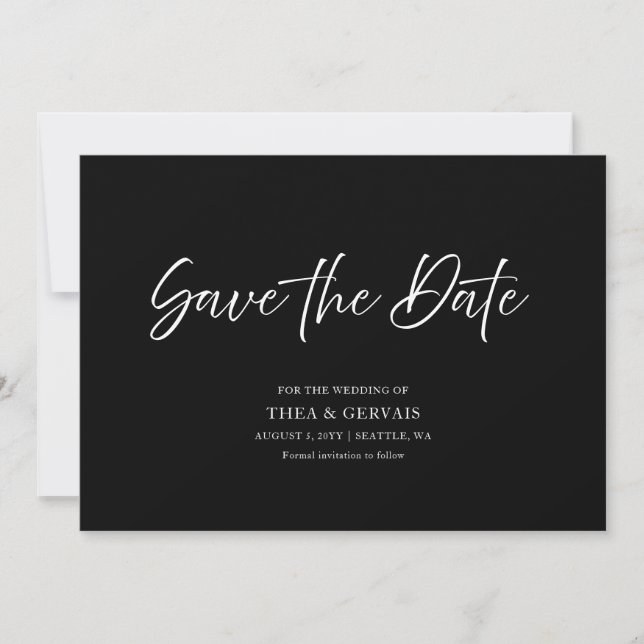 Elegante Script Minimal Black Wedding Save the Dat Einladung (Vorderseite)