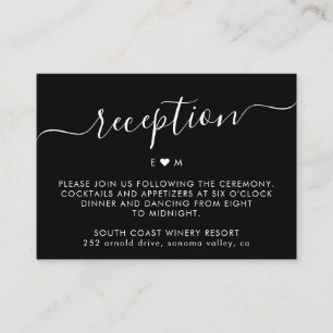 Elegante Script Monogram Black Wedding Reception Begleitkarte