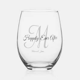 Elegante Script Monogram glücklich immer nach Hoch Weinglas Ohne Stiel