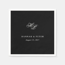 Elegante Script Monogram Initials Black Wedding Serviette