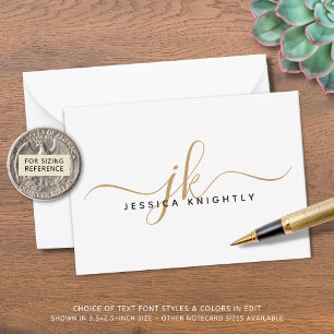 Elegante Script Monogram Initials Name Gold Black Mitteilungskarte