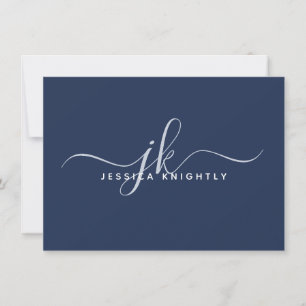 Elegante Script Monogram Initials Name Navy Blue Mitteilungskarte