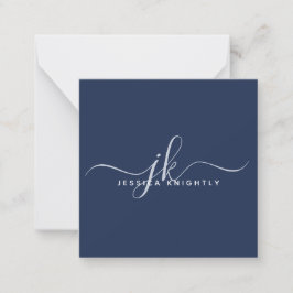 Elegante Script Monogram Initials Navy Blue Mitteilungskarte