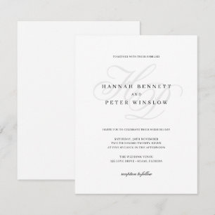 Elegante Script Monogram Initials White Wedding Einladung