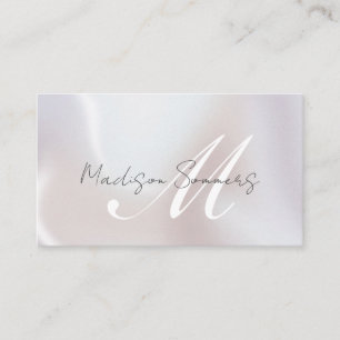 Elegante Script Monogram Iridescent Pearl Shimmer Telefonnummerkarte