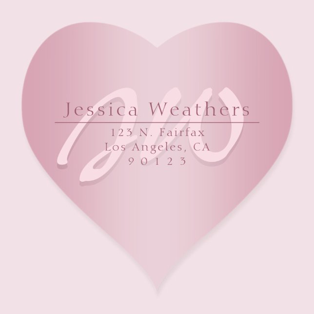 Elegante Script Monogram Mauve Ombre-Rücksendeadre Herz-Aufkleber (Von Creator hochgeladen)