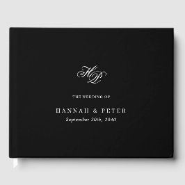 Elegante Script Monogram Minimal Black Wedding Chi Gästebuch