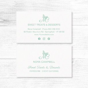 Elegante Script Monogram Mint Green Butterfly Visitenkarte