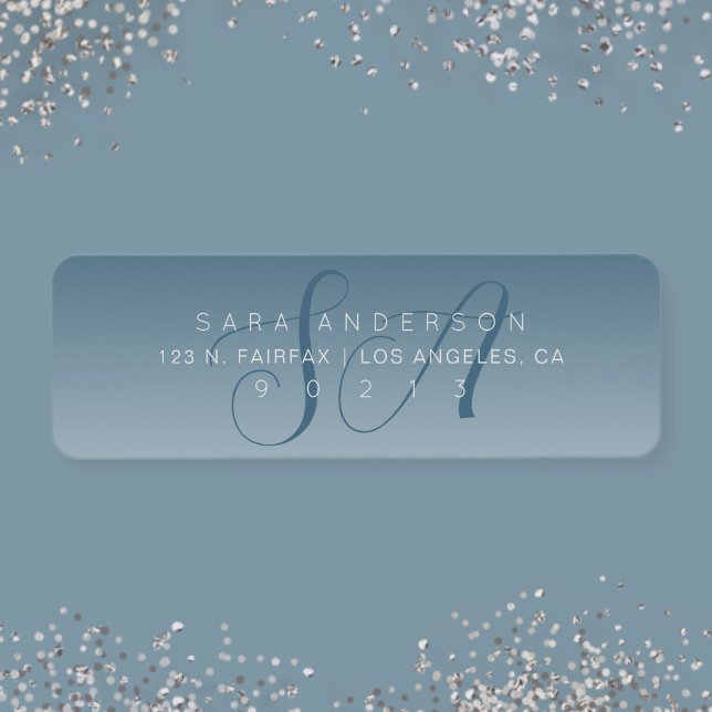 Elegante Script Monogram Ombre Blue Rücksendeadres (Von Creator hochgeladen)