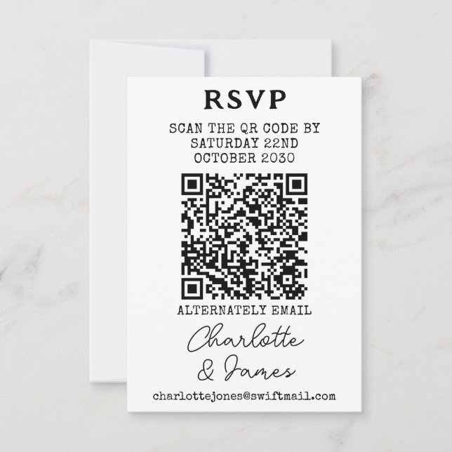 Elegante Script Mr. and Mrs. QR Code RSVP Card (Vorderseite)
