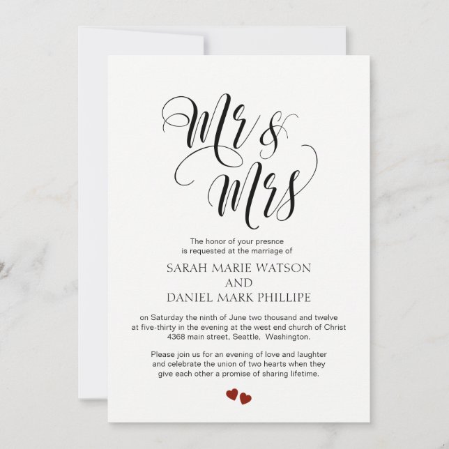Elegante Script Mr & Mrs. Wedding Typografy Einlad Einladung (Vorderseite)