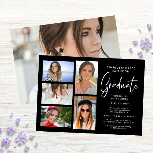 Elegante Script Multi Foto Graduation Party Einladung