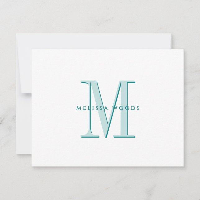 Elegante Script Name Aquamarin Monogram Flat Note  Mitteilungskarte (Vorderseite)