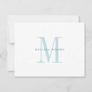 Elegante Script Name Aquamarin Monogram Flat Note  Mitteilungskarte