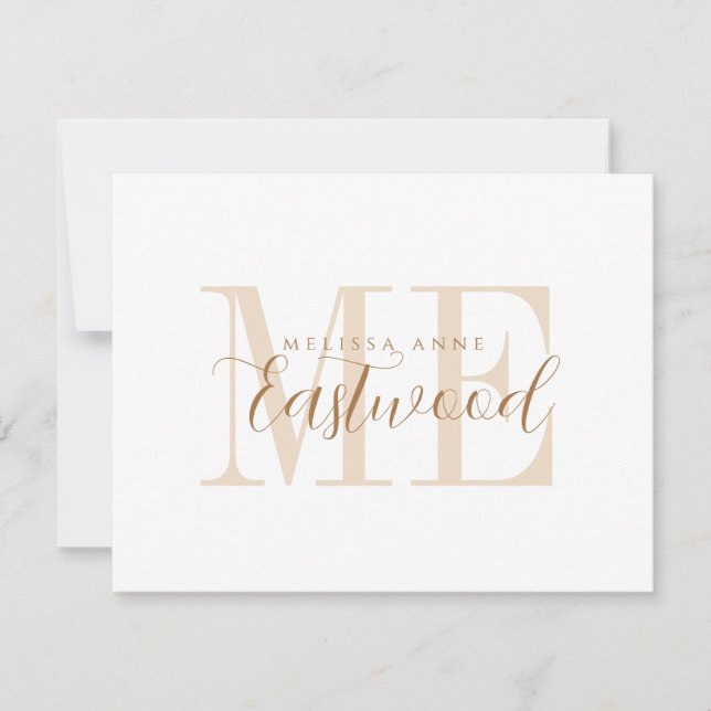 Elegante Script Name Gold Monogram Flat Note Card Mitteilungskarte (Vorderseite)