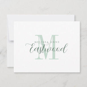 Elegante Script Name Green Monogram Flat Note Card Mitteilungskarte