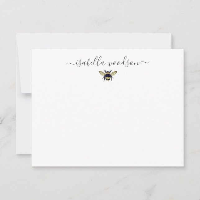 Elegante Script Name Honey Bee Note Card Mitteilungskarte (Vorderseite)