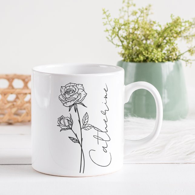 Elegante Script Name June Birth Month Blume Rose Kaffeetasse (Von Creator hochgeladen)