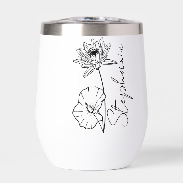 Elegante Script Name Lotus July Birth Month Blume (Vorderseite)