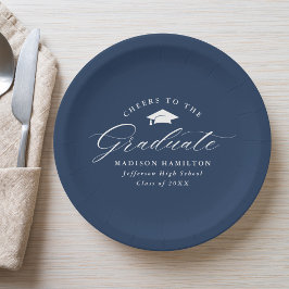 Elegante Script Navy bejubelt den Graduate Pappteller