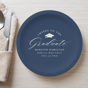 Elegante Script Navy bejubelt den Graduate Pappteller
