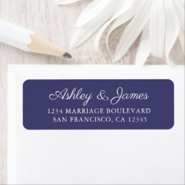 Elegante Script Navy Blue Wedding Rücksendeadresse