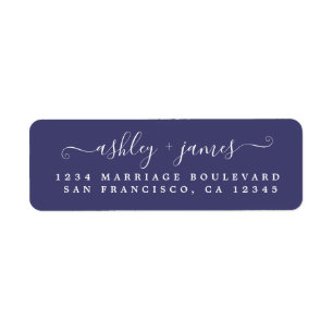 Elegante Script Navy Blue Wedding Rücksendeadresse