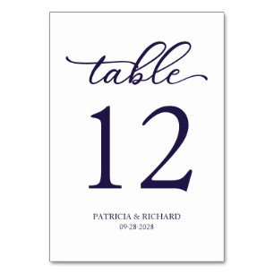 Elegante Script Navy Blue Wedding Tischnummer