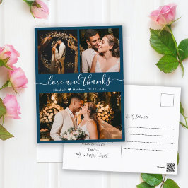 Elegante Script Navy Hochzeit Danke Postcard Postkarte
