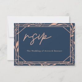 Elegante Script Navy Rose Gold Wedding RSVP