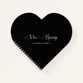 Elegante Script Notes & Musings Heart Black Notizbuch