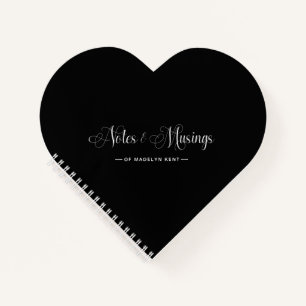 Elegante Script Notes & Musings Heart Black Notizbuch