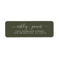 Elegante Script Olive Green Wedding Rücksendeadres