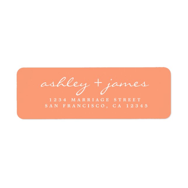 Elegante Script Orange Wedding Rücksendeadresse (Vorne)