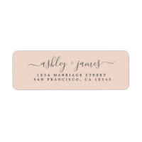 Elegante Script Peach Dust Wedding Rücksendeadress