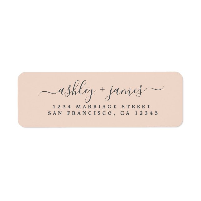 Elegante Script Peach Dust Wedding Rücksendeadress (Vorne)