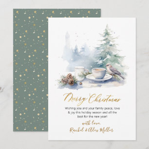 Elegante Script Pine Tree Weihnachtskarten außerha Feiertagskarte