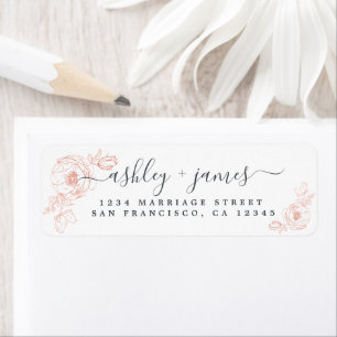 Elegante Script Pink Floral Wedding Rücksendeadres