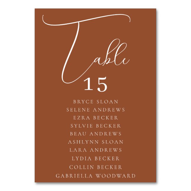 Elegante Script-Platzierung Tischnummer (Vorderseite)