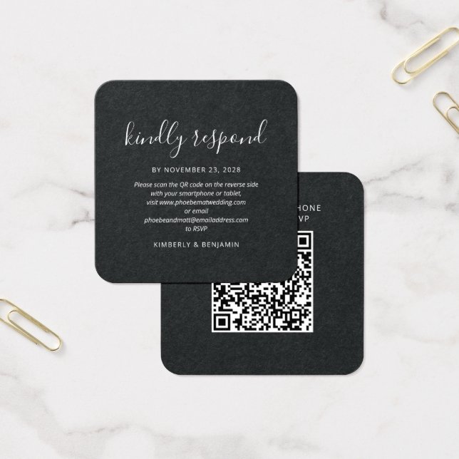 Elegante Script-QR-Code-Hochzeits-RSVP-Mini-Karte (Büro)
