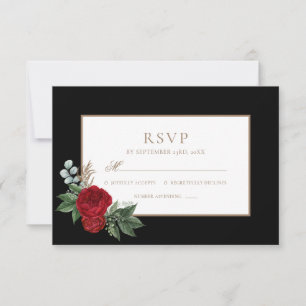 Elegante Script Red Peonies Black & Gold UAWG