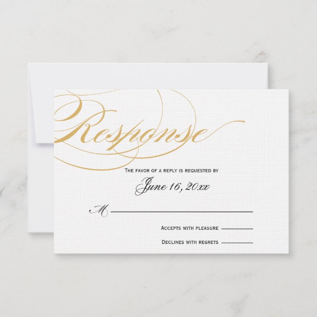 Elegante Script Response Card - Gold & Schwarz RSVP Karte (Vorderseite)