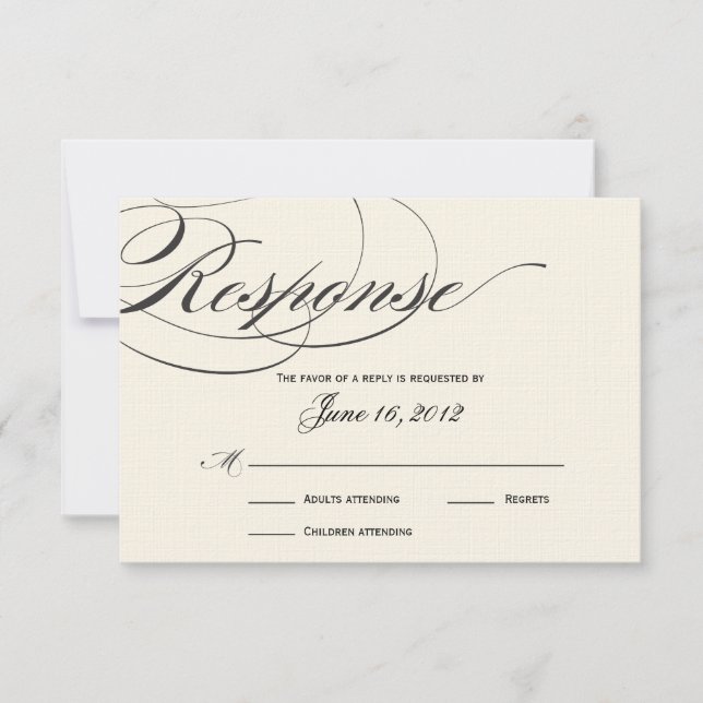 Elegante Script Response Card - Schwarz/Aus Weiß RSVP Karte (Vorderseite)
