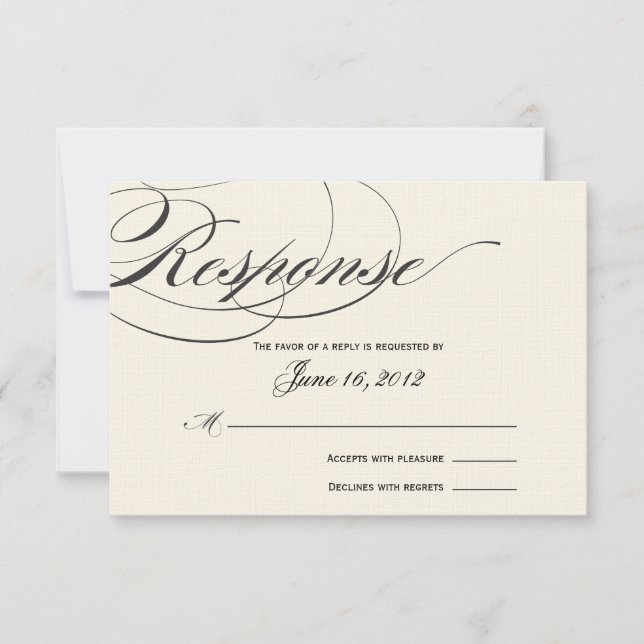 Elegante Script Response Card - Schwarz/Aus Weiß RSVP Karte (Vorderseite)