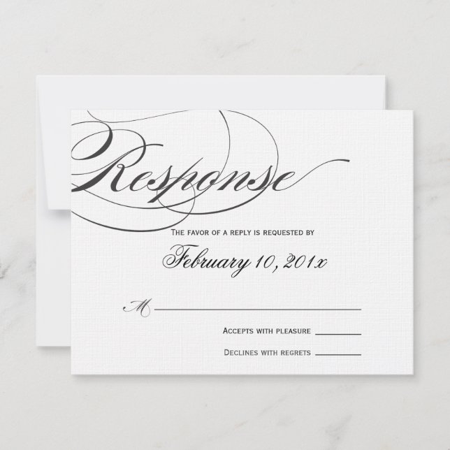 Elegante Script Response Card - Schwarz RSVP Karte (Vorderseite)