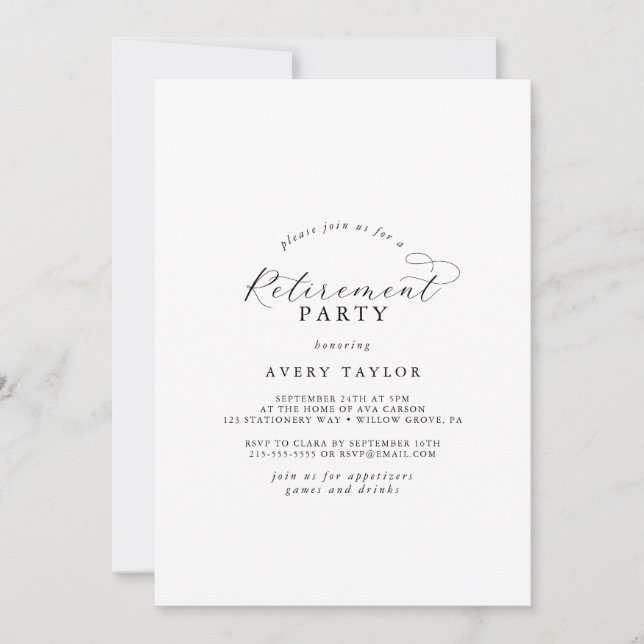 Elegante Script Retirement-Party Einladung (Vorderseite)