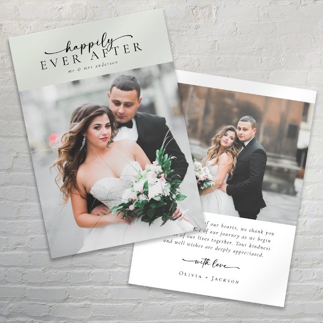 Elegante Script Romantic Foto Wedding Dankeskarte (Von Creator hochgeladen)