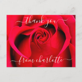 Elegante Script-Rote Rose Floral Vielen Dank Postkarte